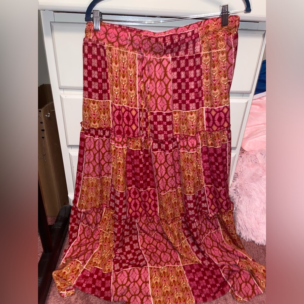 BOHO Pink/Orange Maxi Skirt Size XL NWOT